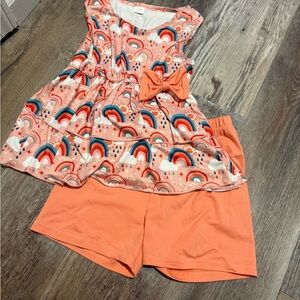 Rainbow Print Dress and Shorts Set